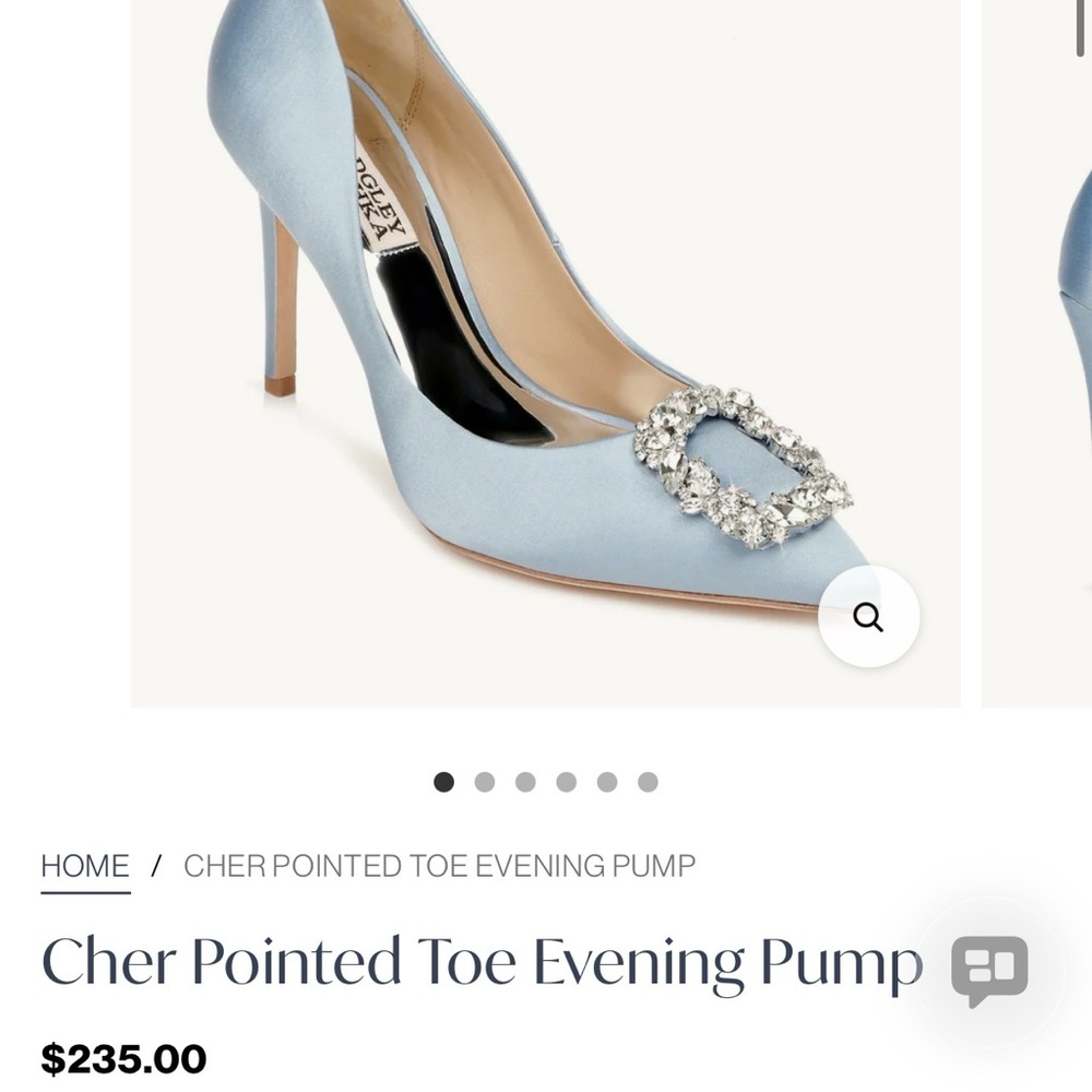 Badgley  Mischa Light Blue Satin Pointed Toe Pump with Crystal Buckle